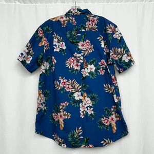 Club Room Hawaiian Floral Button Up Shirt Mens Large Blue Tropical